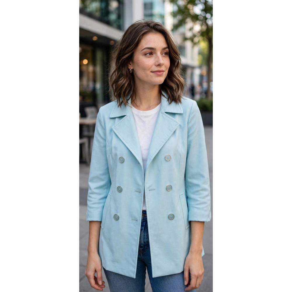 Vintage Coat 70s Retro Teal Pattern Jacket Sz M USA